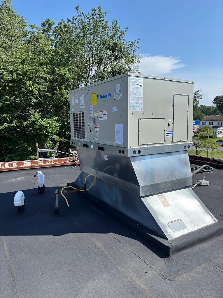 Freshly installed outdoor air conditioning unit at a home in Cherry Hill